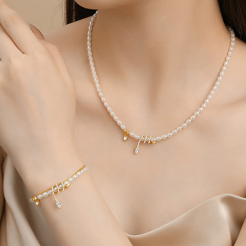 Collier et bracelet en argent sterling 925 avec perles Année du serpent