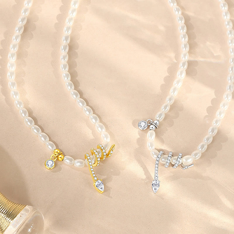 Collier et bracelet en argent sterling 925 avec perles Année du serpent