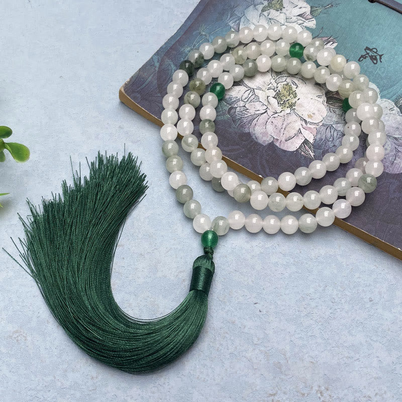108 Bead Tianshan Jade Mala Bracelet for Prosperity & Luck