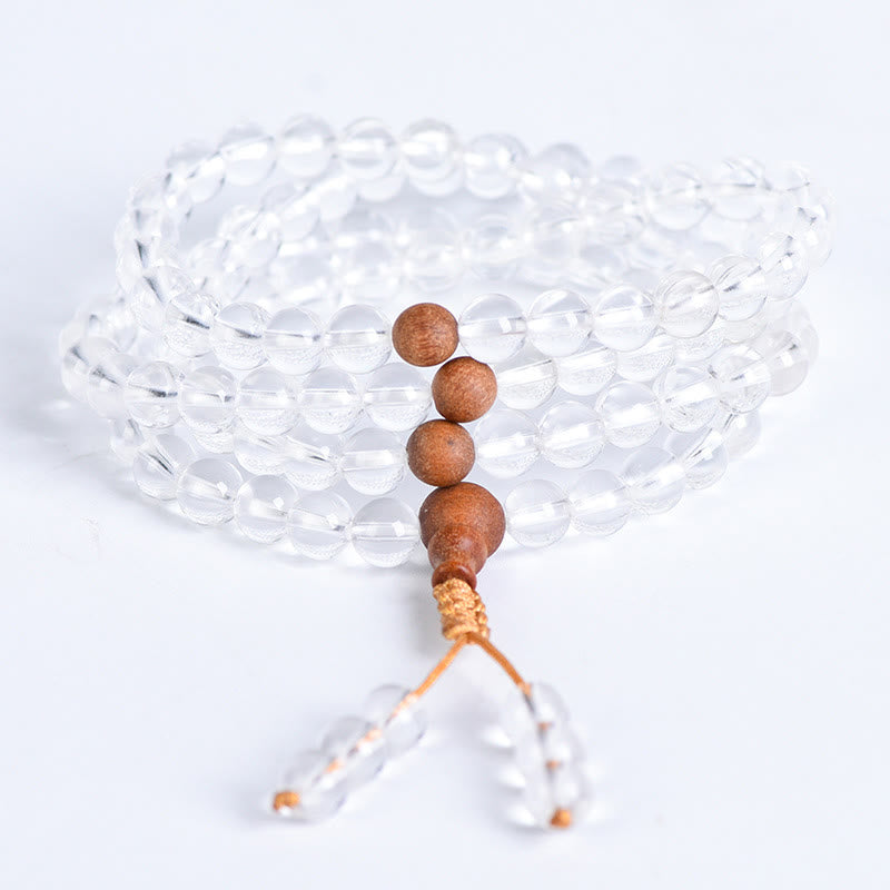 108 Beads White Crystal Sandalwood Healing Bracelet 6mm