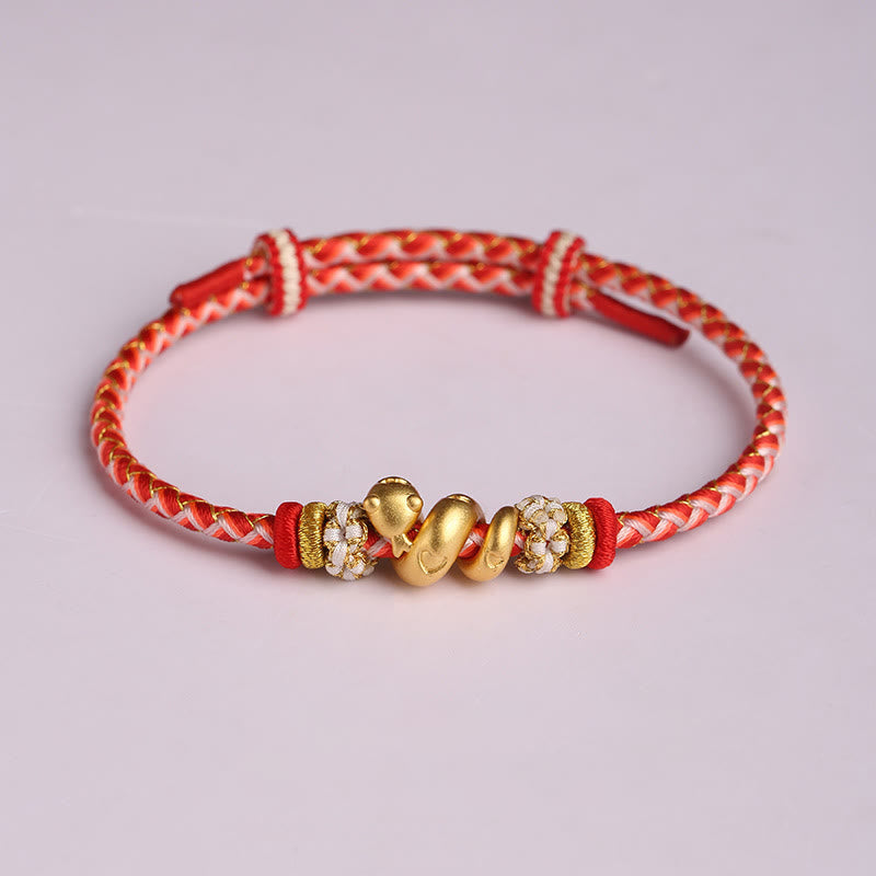 Sterling Silver Snake Gradient Red String Luck Bracelet