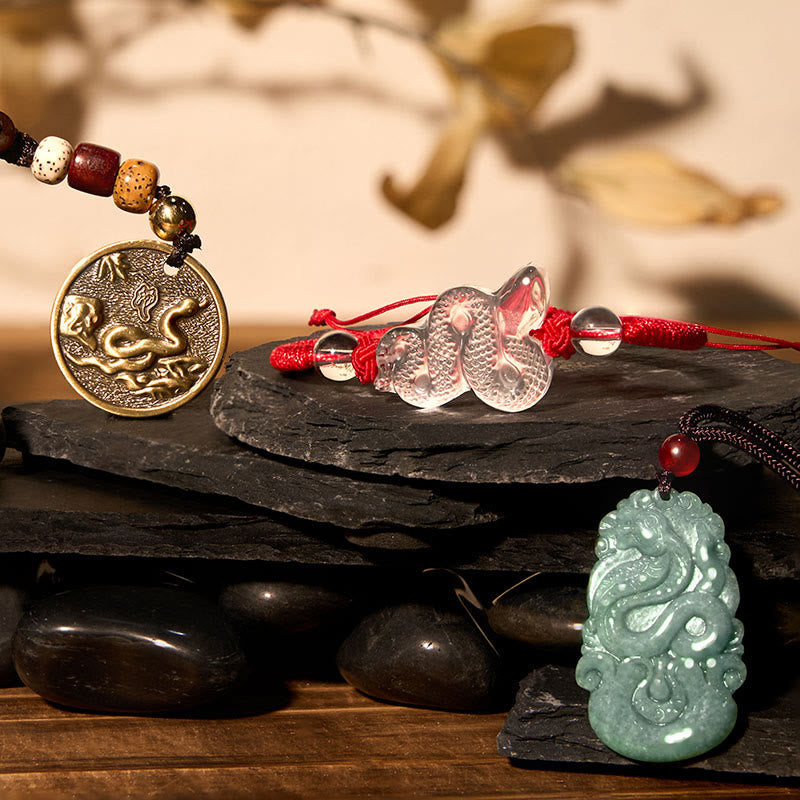 Chinese Zodiac Jewelry Snake Protection Bundle Jade & Crystal Set