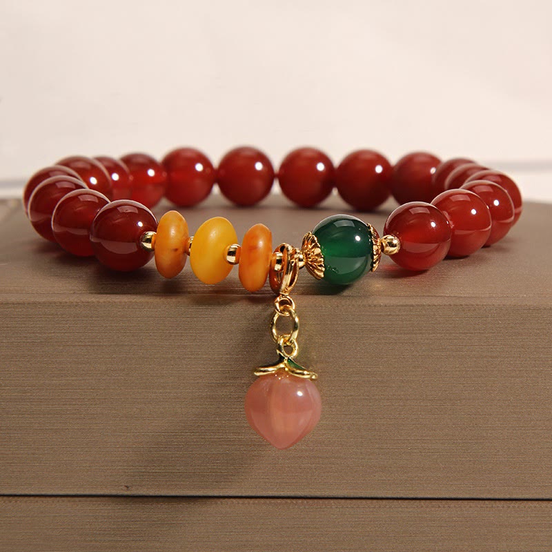 Bracelet d'acceptation de soi en agate rouge, ambre et pêche, 8 mm
