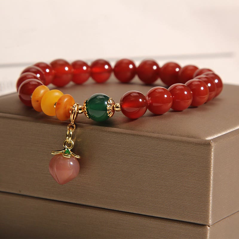 Bracelet d'acceptation de soi en agate rouge, ambre et pêche, 8 mm