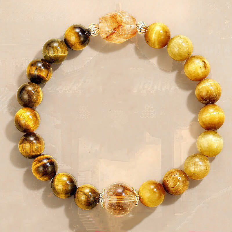 Bracelet de force en citrine œil de tigre jaune et noir 8 mm