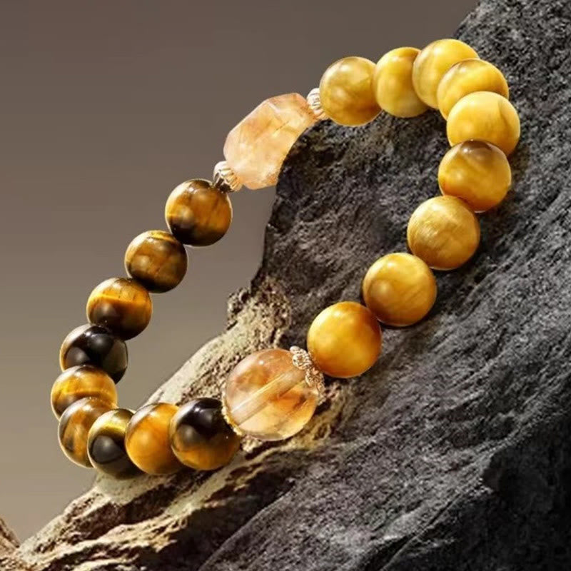 Bracelet de force en citrine œil de tigre jaune et noir 8 mm
