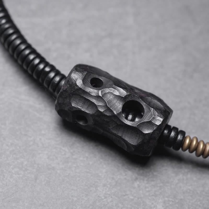 Bracelet double tour en bois d'ébène et agate rouge Peace de 8,5 mm