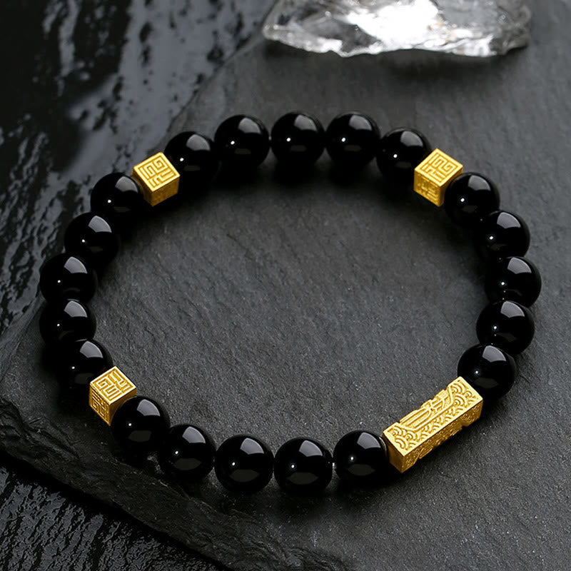 Black Obsidian Sterling Silver Strength Bracelet