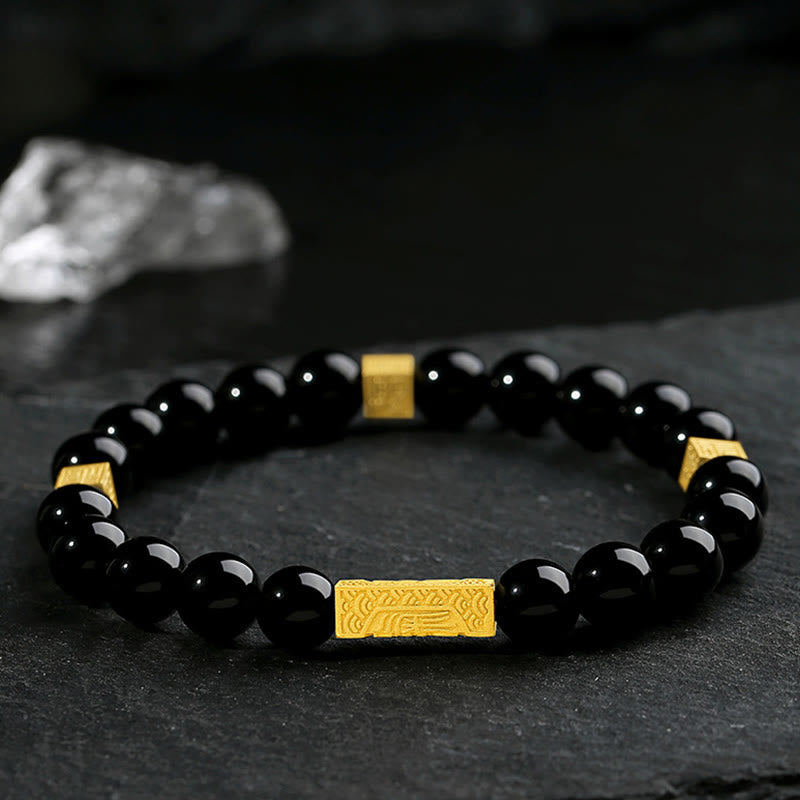 Black Obsidian Sterling Silver Strength Bracelet