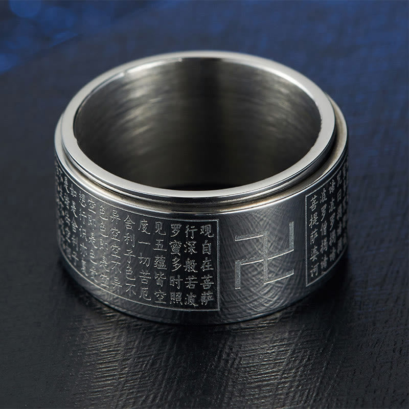 Bague spirituelle rotative en acier titane Sutra du cœur