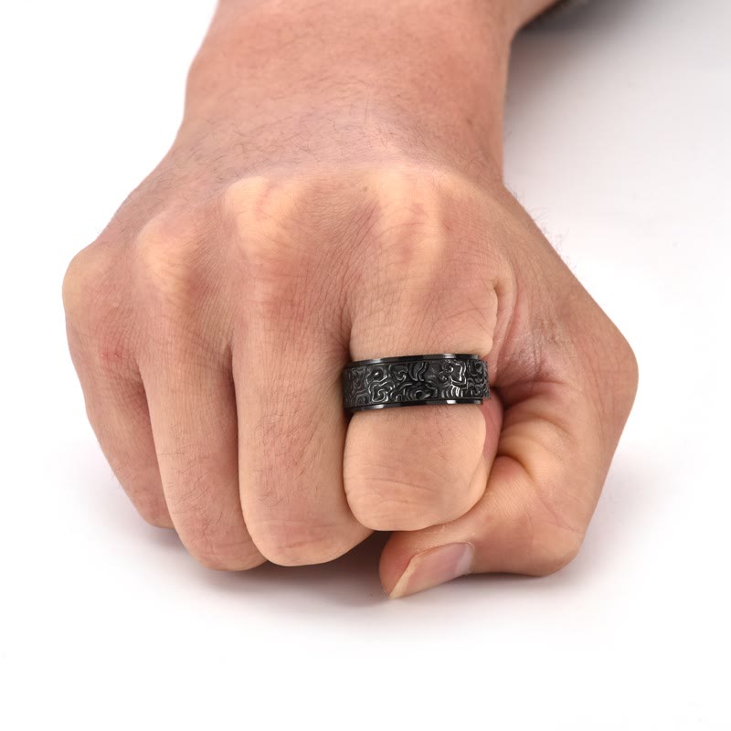 Bague d'équilibre en acier titane Nuages de bon augure - Taille réglable
