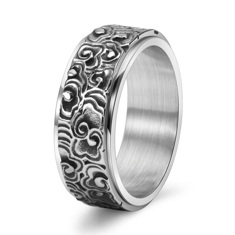 Bague d'équilibre en acier titane Nuages de bon augure - Taille réglable