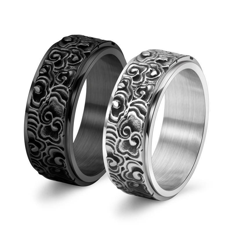 Bague d'équilibre en acier titane Nuages de bon augure - Taille réglable