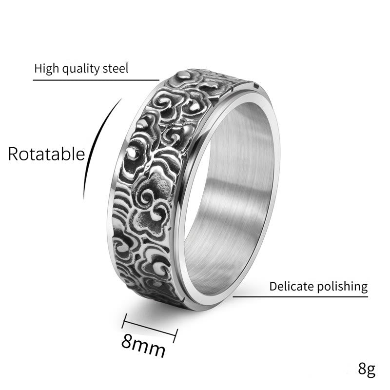 Bague d'équilibre en acier titane Nuages de bon augure - Taille réglable