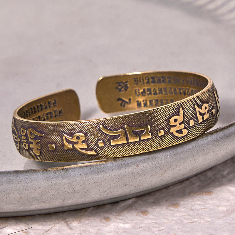 Adjustable Copper Om Mani Padme Hum Bracelet with Heart Sutra Engraving
