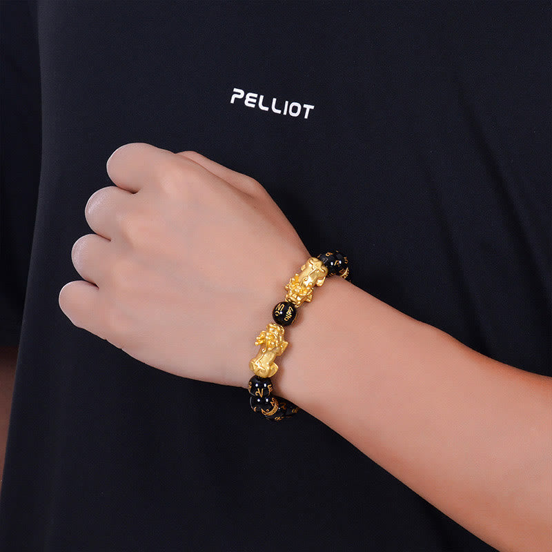 Bracelet de richesse PiXiu en obsidienne et onyx