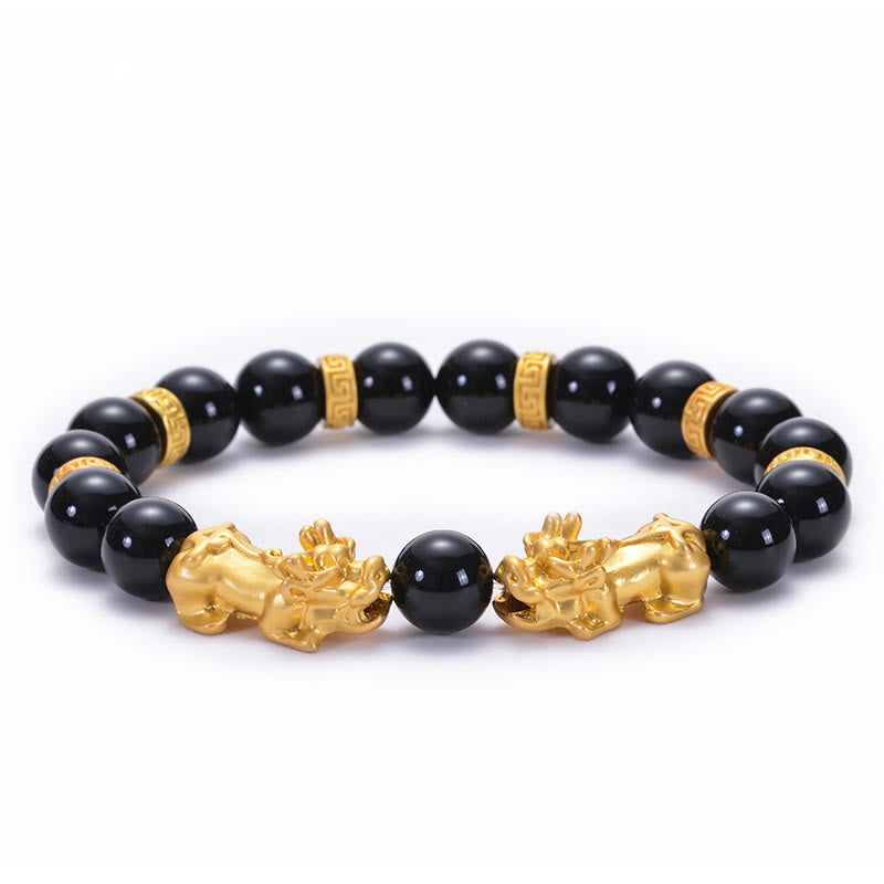 Bracelet de richesse PiXiu en obsidienne et onyx
