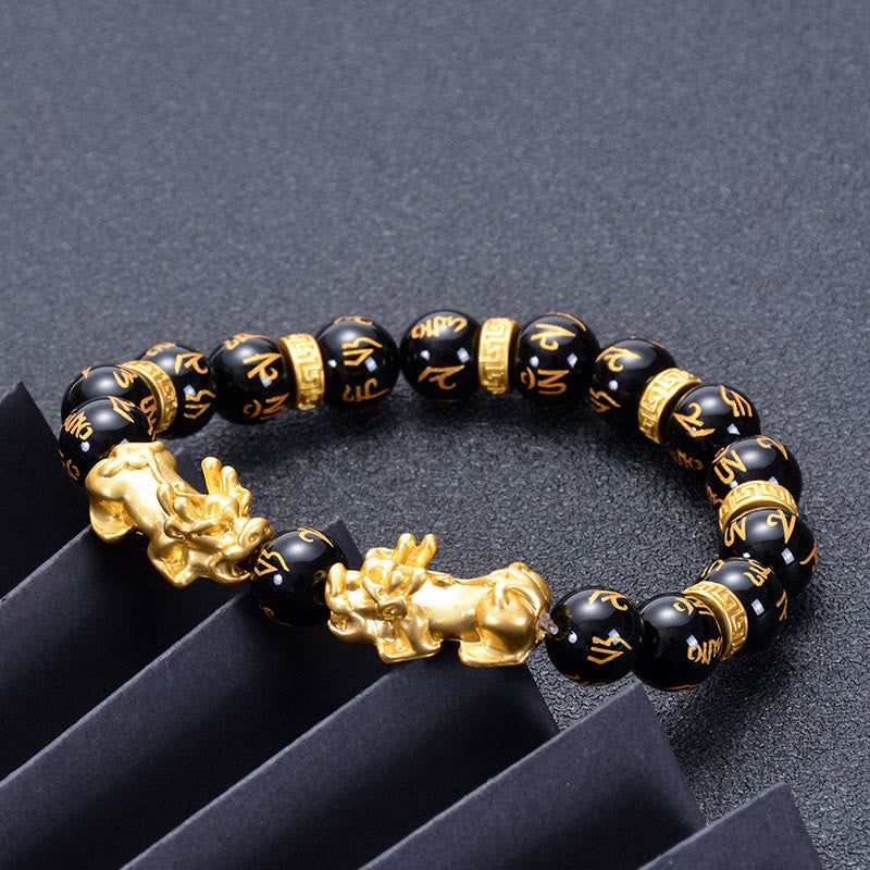 Bracelet de richesse PiXiu en obsidienne et onyx