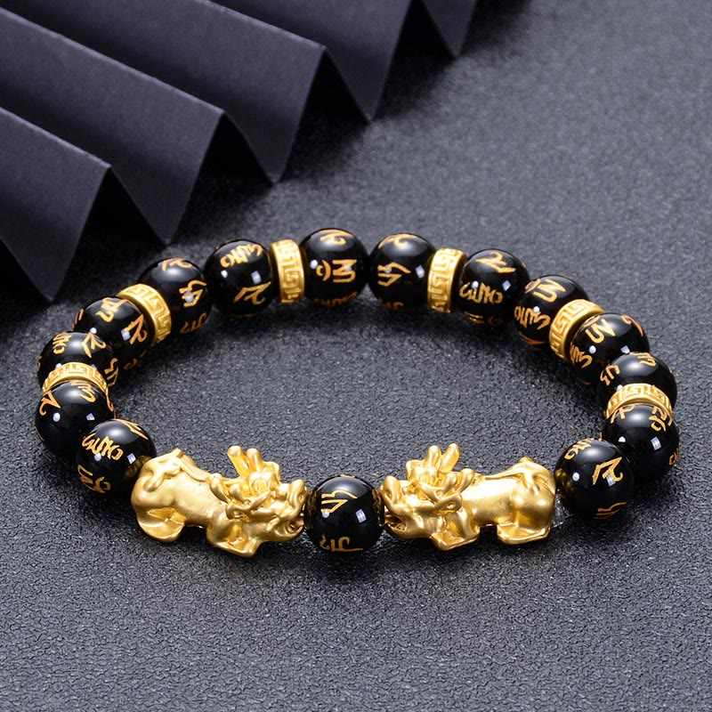 Bracelet de richesse PiXiu en obsidienne et onyx