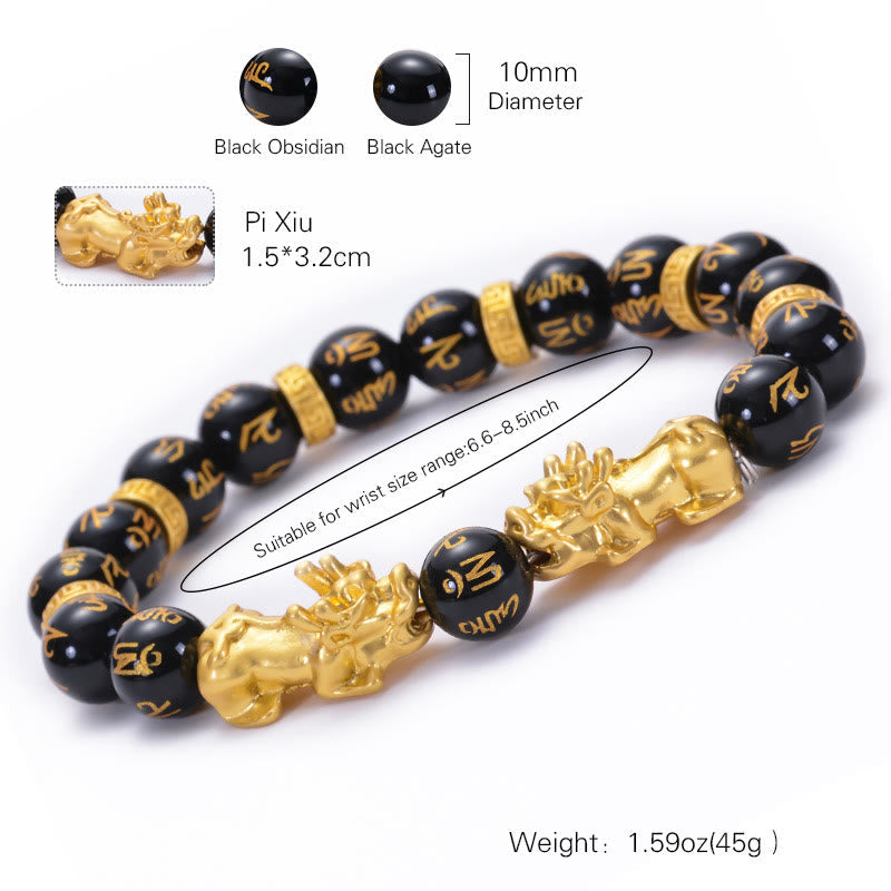 Bracelet de richesse PiXiu en obsidienne et onyx