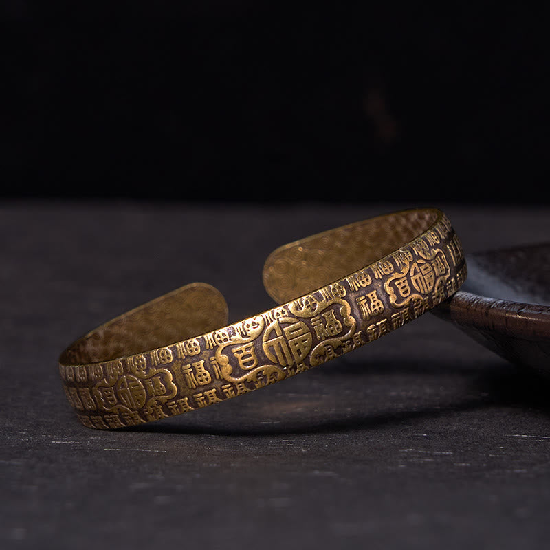 Copper Fu Character Spiritual Bracelet Bangle for Luck and Blessings