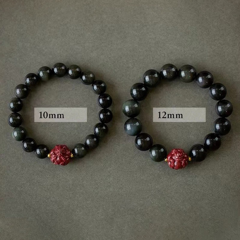 Bracelet de purification du zodiaque chinois en obsidienne noire de 10 mm