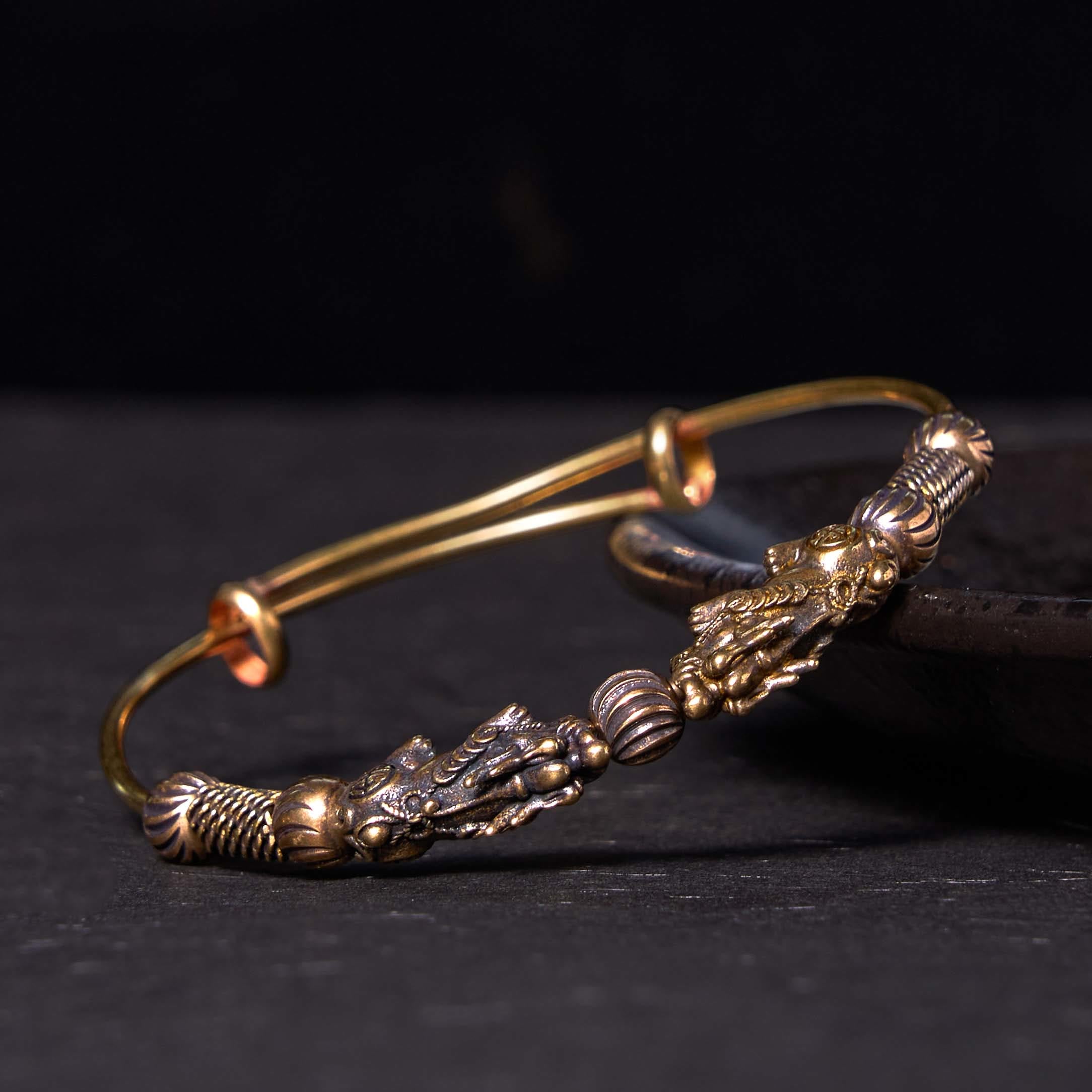Copper Pixiu Luck Bracelet Adjustable Cuff for Protection