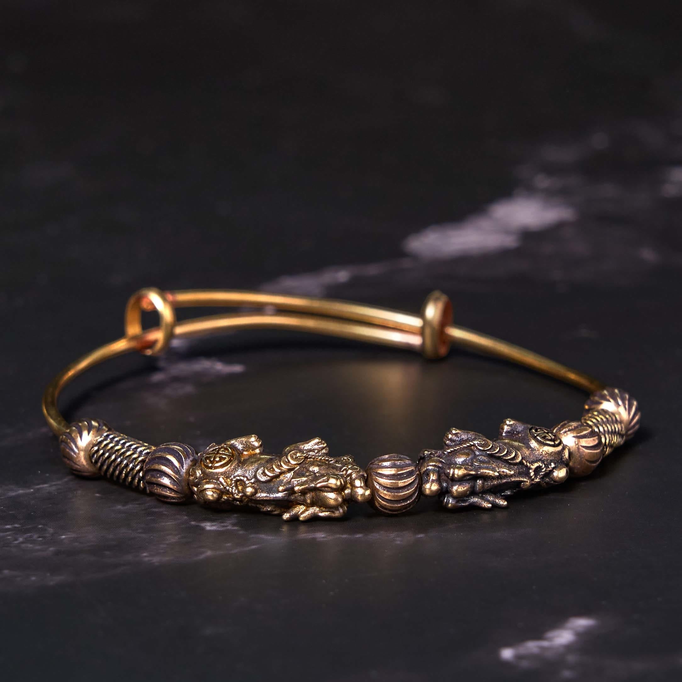 Copper Pixiu Luck Bracelet Adjustable Cuff for Protection