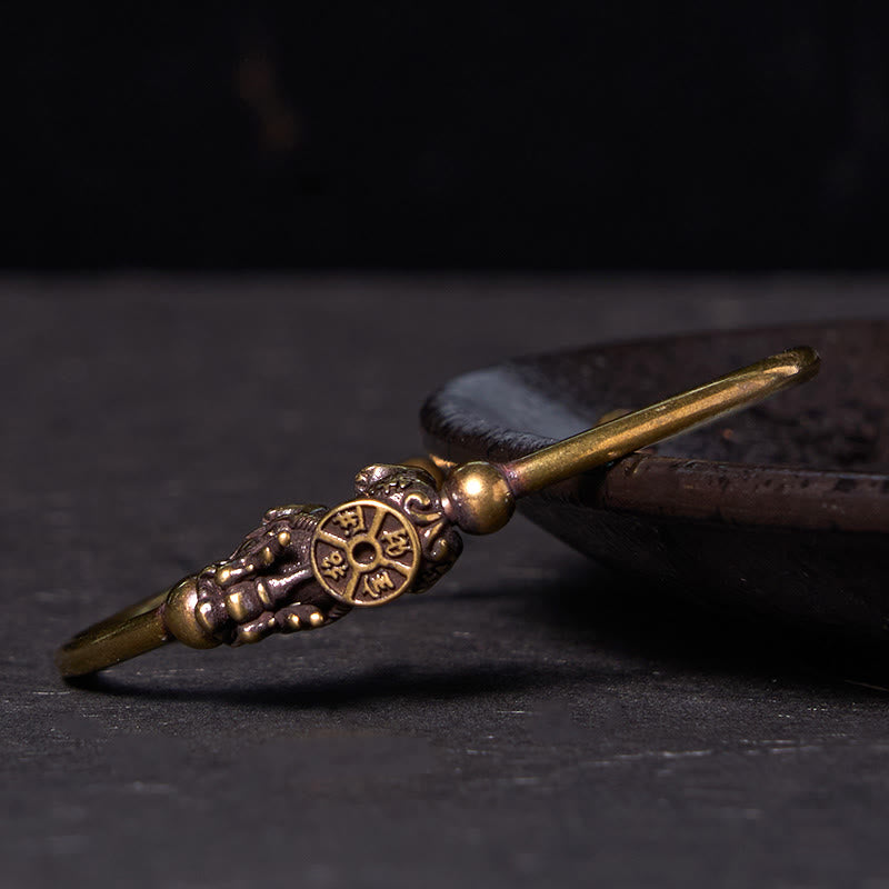 Bracelet réglable Pixiu en cuivre avec boussole et porte-bonheur Fu