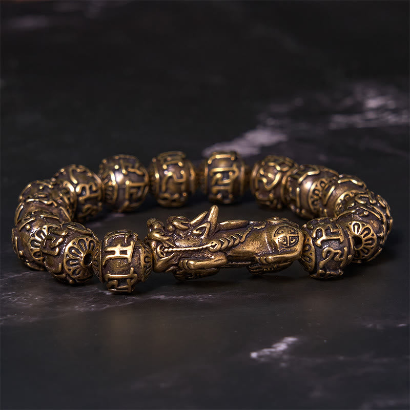 Men's Copper Pixiu Fu Character Bracelet with Om Mani Padme Hum Beads