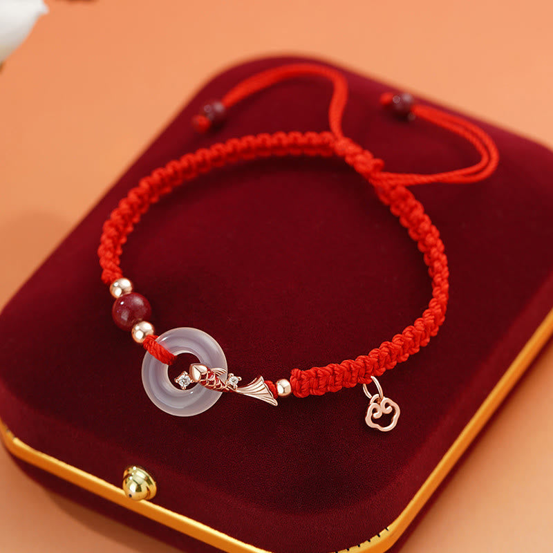 Unisex Chalcedony Koi Fish 925 Silver Peace Buckle Bracelet