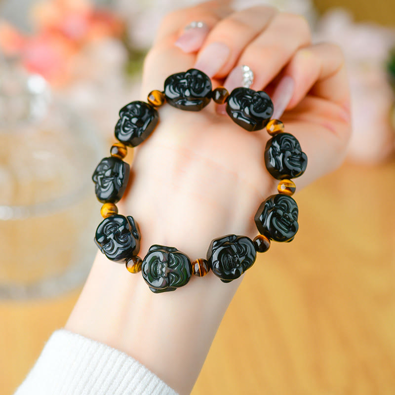 Rainbow Obsidian Laughing Buddha Transformation Bracelet 18mm