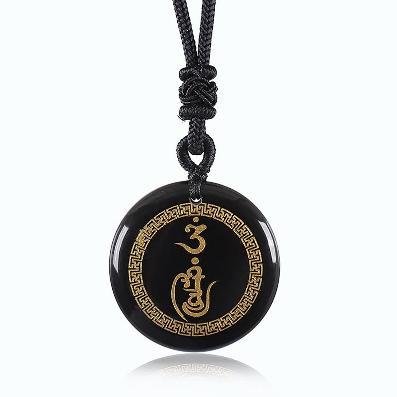 Vajra Swastika Pattern Black Obsidian Protection Necklace