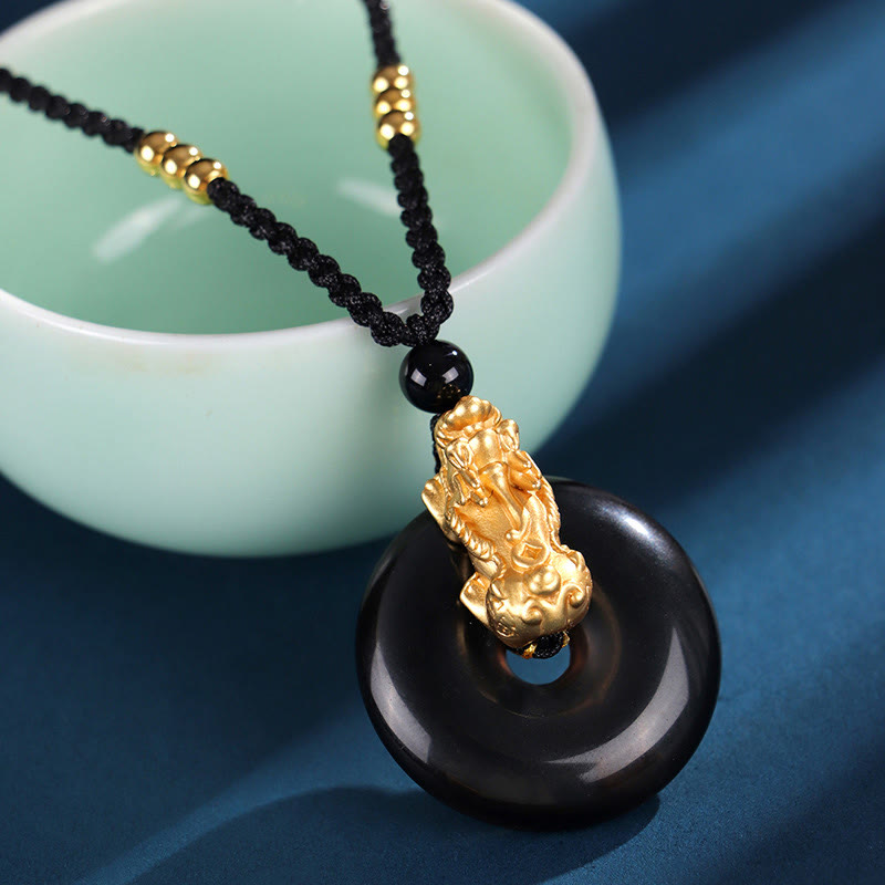 Black Onyx White Agate Pixiu Fortune Necklace