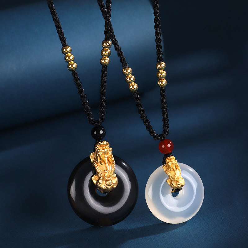 Black Onyx White Agate Pixiu Fortune Necklace