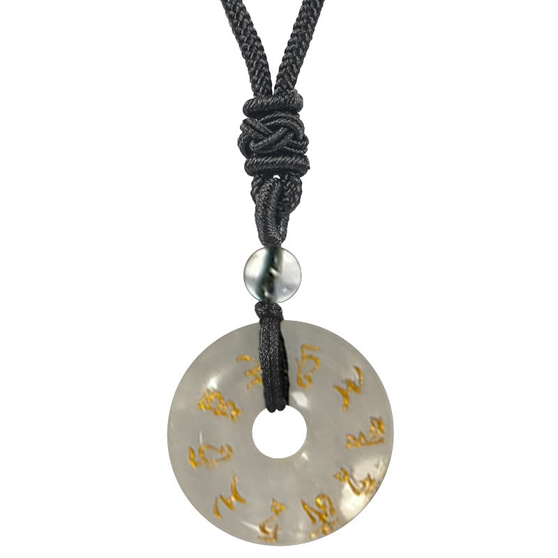 Collier pendentif en obsidienne noire avec mantra de Tara verte