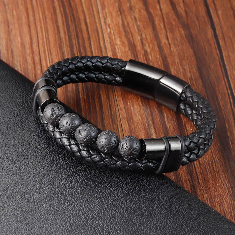 Lava Rock Frosted Stone Magnetic Leather Spiritual Bracelet
