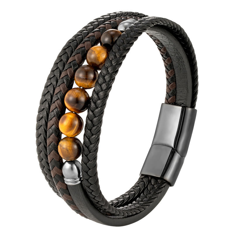 Bracelet de protection en cuir œil de tigre pour homme 18-20 cm