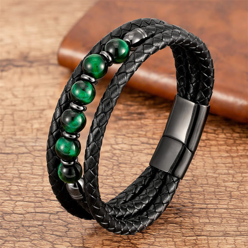 Bracelet d'équilibre positif en cuir avec perles d'œil de tigre de 8 mm