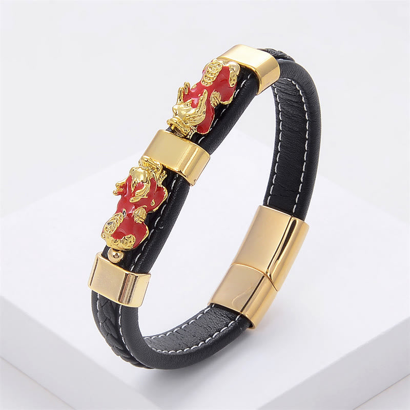 Bracelet en cuir doré PiXiu 18-20 cm avec boucle magnétique pour la richesse