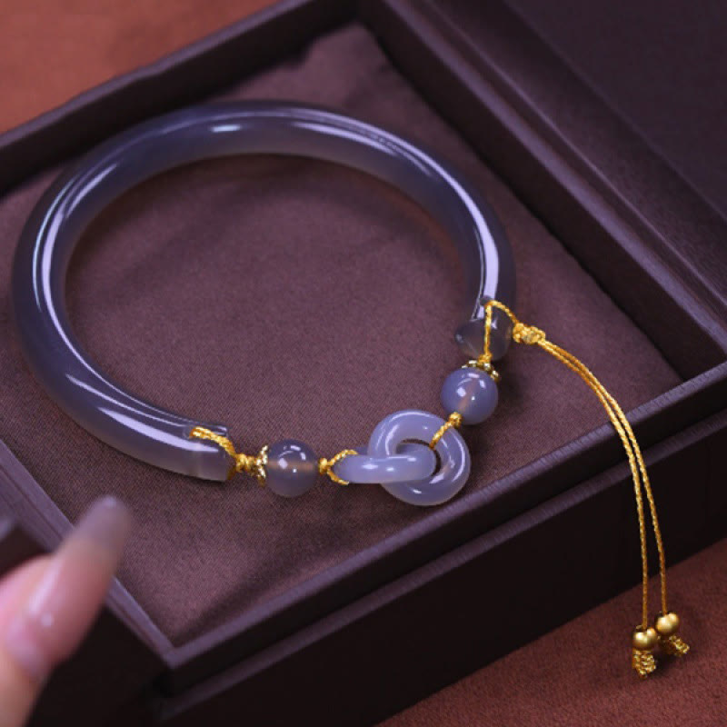 Bracelet manchette Peace en cuivre et agate grise