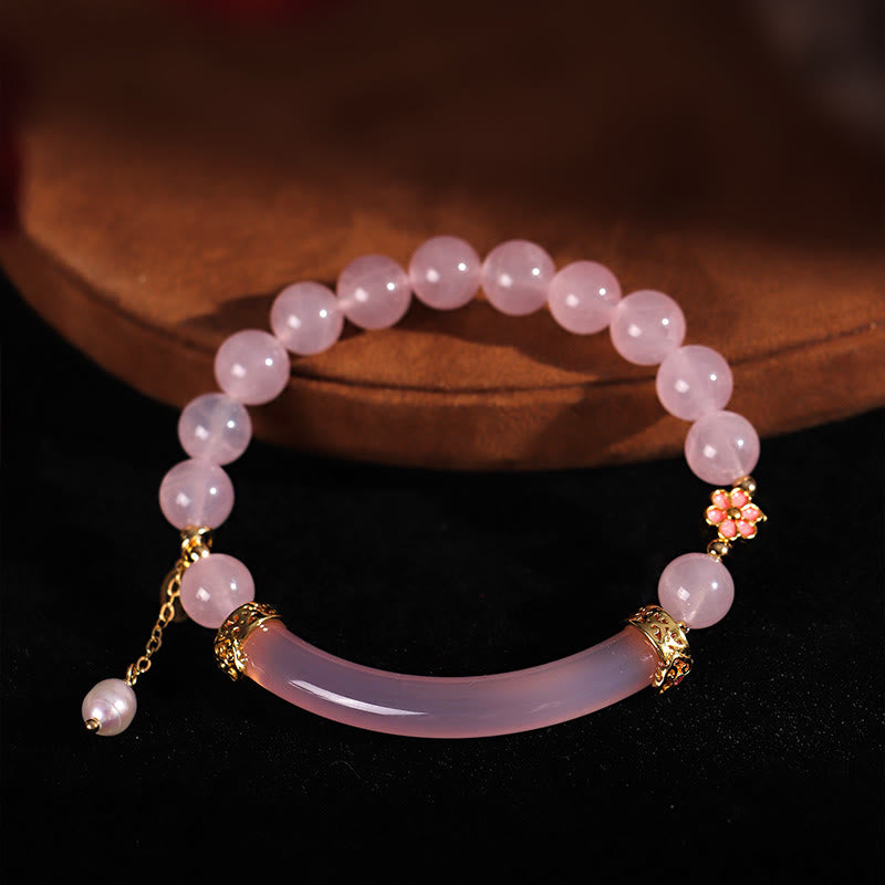 Bracelet manchette en perles de cristal rose de 8 mm pour l'équilibre émotionnel