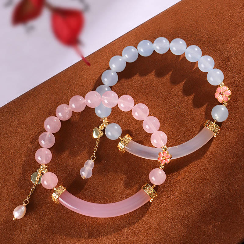 Bracelet manchette en perles de cristal rose de 8 mm pour l'équilibre émotionnel