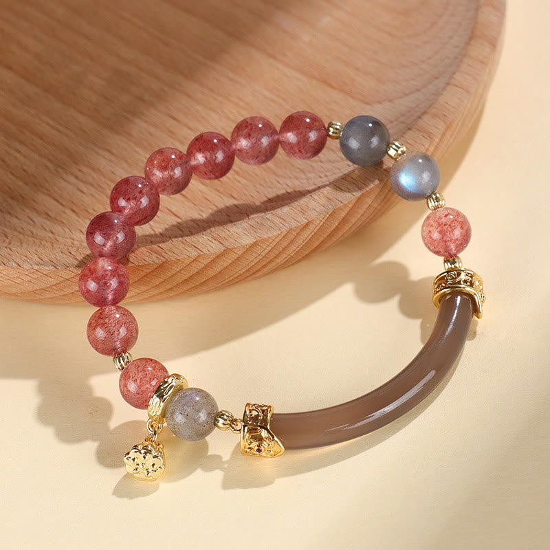52mm Labradorite Fluorite Pearl Cuff Bracelet for Spiritual Balance