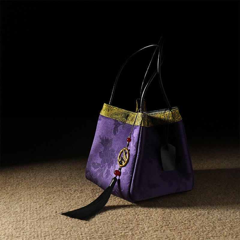 Embroidered Xiangyunsha Silk Shoulder Bag with Bamboo & Plum Flowers