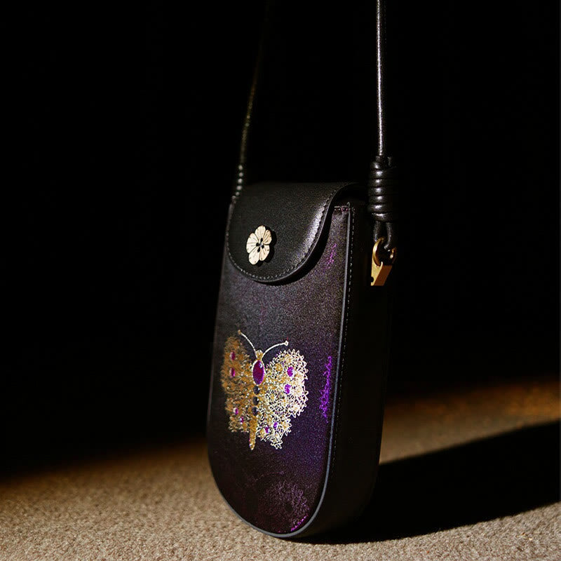 Sac à bandoulière rétro Song Brocade à fleurs et papillons