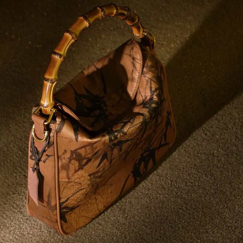 Lush Bamboo Handle Xiangyunsha Silk Crossbody Bag