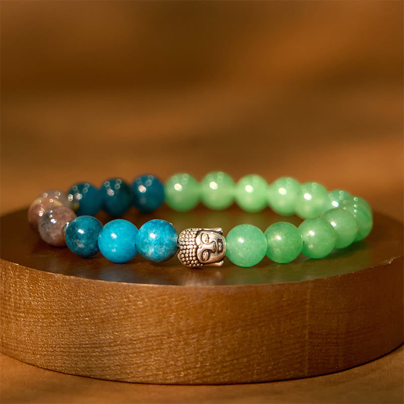 8mm Mixed Gemstone Buddha Bracelet for Protection & Balance