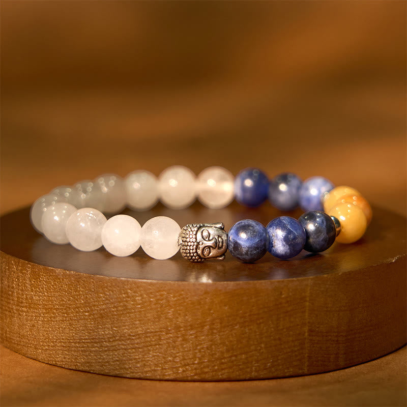 8mm Buddha Head Protection Bracelet with Mixed Gemstones