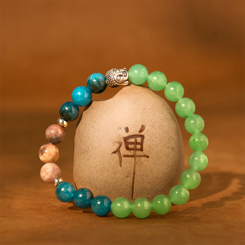 8mm Mixed Gemstone Buddha Bracelet for Protection & Balance
